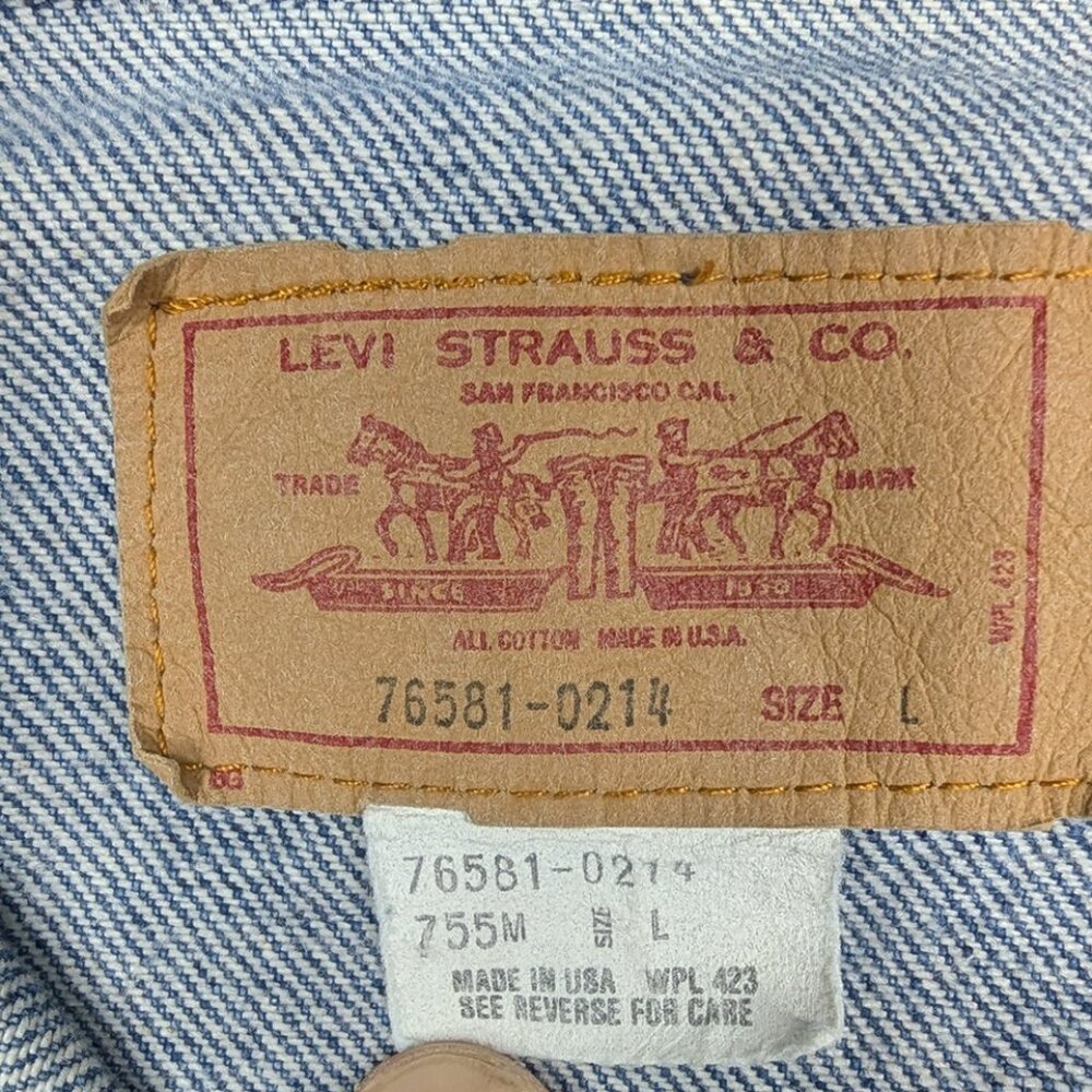 RARE Vintage Levi's Button Up Denim Jacket Metallic Pyramid-Shaped Sz L - Picture 6 of 7